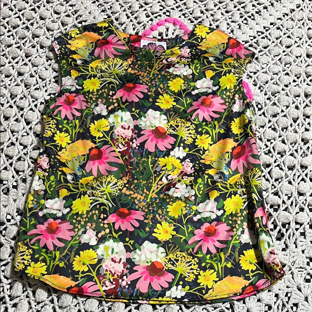 Sleeveless Floral Camisole - Black with Pink & Yellow Blooms